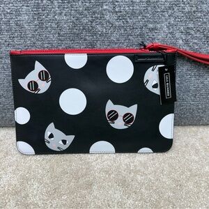 Lulu Guinness‎ Cat Clutch Purse Wristlet strap zipper bag